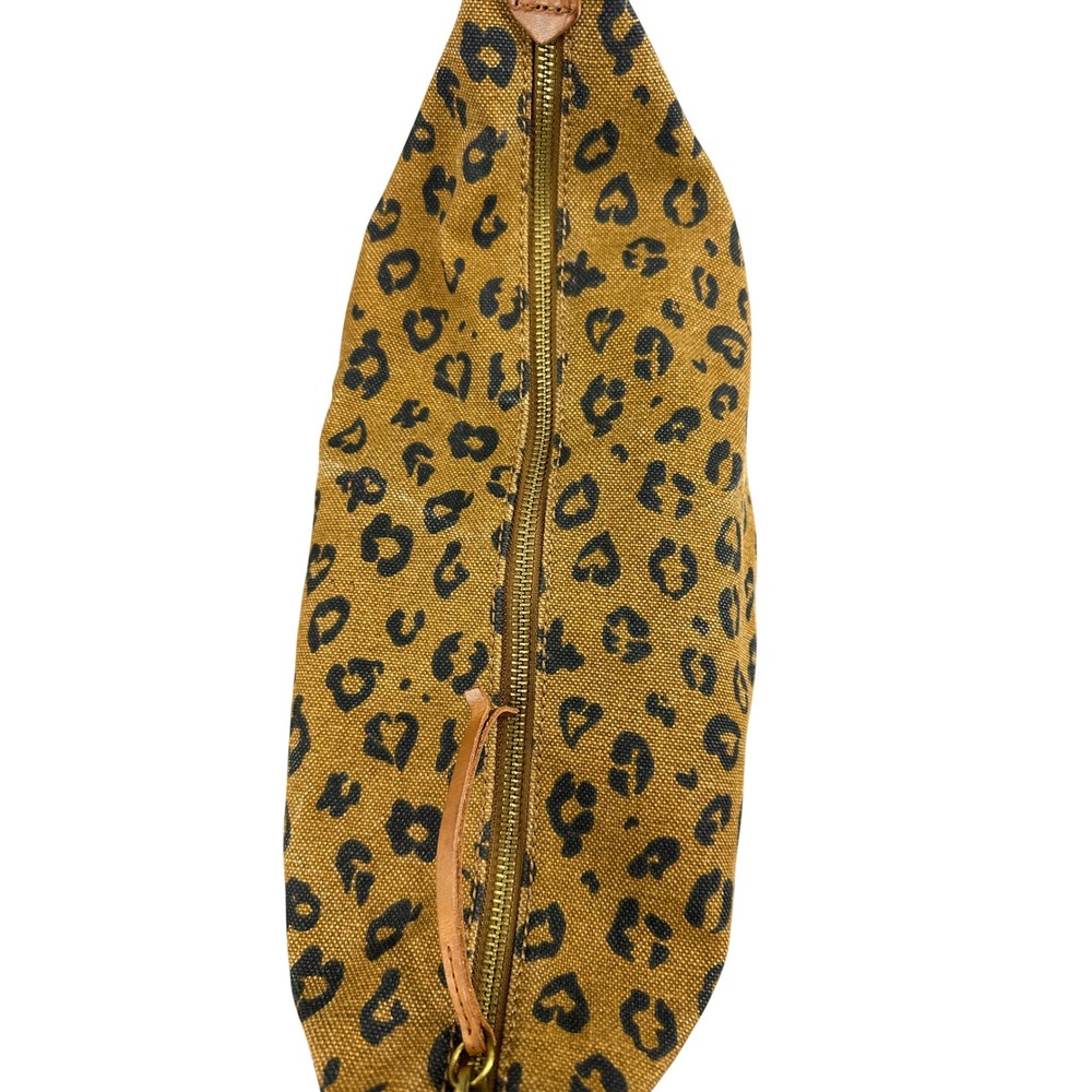 Madewell Canvas Sling Bag Leopard Print Tan Brown Leather Strap Crescent Bag - Picture 5 of 10